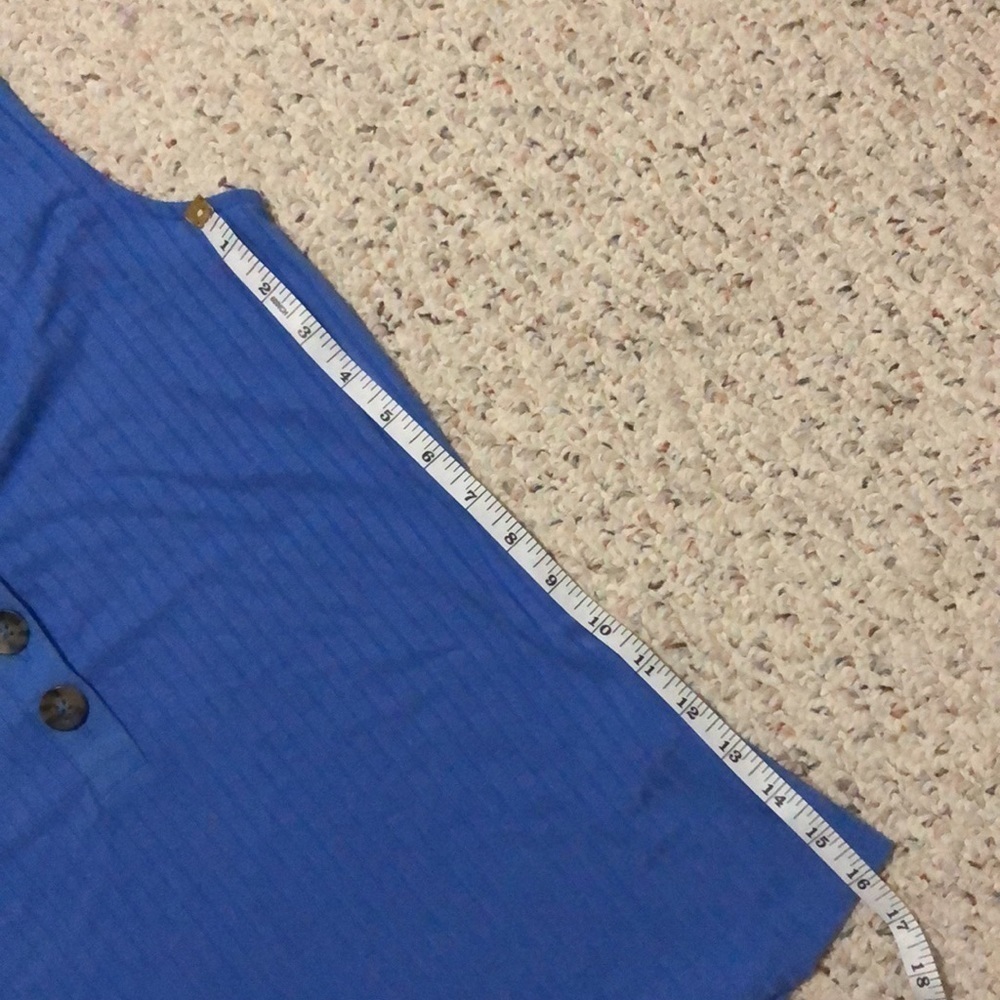 💜 S 💜 Blue Tank Buttons V-Neck Ribbed Henley - Picture 6 of 9